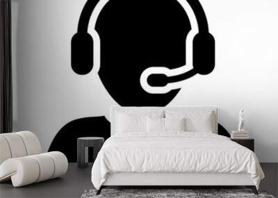 customer care service and support icon - flat vector person avatar with headphone for helpline in gl Wall mural