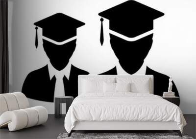 Degree icon vector male group of students person profile avatar with mortar board hat symbol for school, college and university graduation in flat color glyph pictogram illustration Wall mural