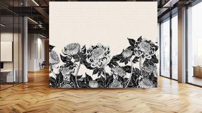 Chrysanthemum vector on brown background.Chrysanthemum flower by hand drawing.Floral tattoo highly detailed in line art style.Flower tattoo black and white concept. Wall mural