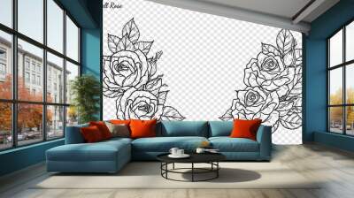 Rose ornament vector by hand drawing.Beautiful flower on transparent background.Arthur Bell rose vector art highly detailed in line art style.Flower tattoo for paint or pattern. Wall mural