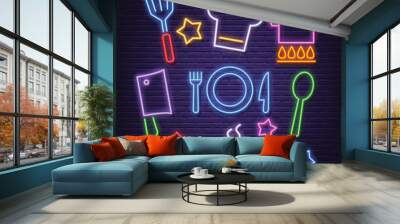 cooking neon icons Wall mural