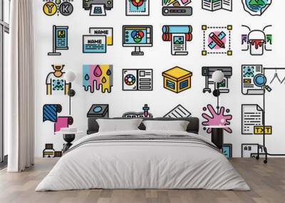 printing color outline vector icons Wall mural