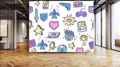 video game doodle seamless pattern Wall mural