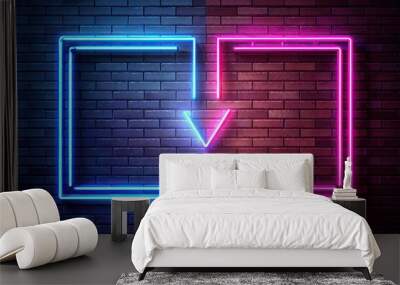 neon light installation on brick wall two square outlines connectedness Wall mural