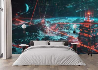 Futuristic space debris tracking station with laser ranging system Wall mural