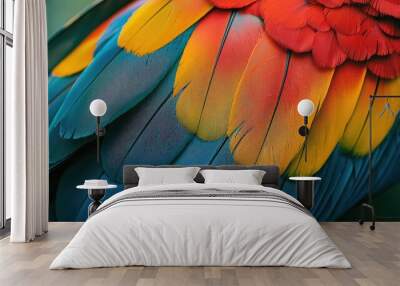 Macro photograph of colorful parrot feathers Wall mural