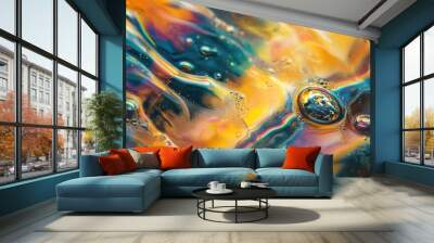 Shimmering interference patterns in thin oil film Wall mural