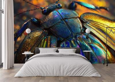 Shimmering iridescent beetle elytra surface Wall mural