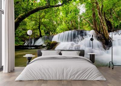 Beautiful waterfall in the national park forest at Huai Mae Khamin Waterfall, Kanchanaburi Thailand Wall mural