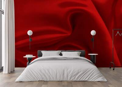 Dark red fabric texture background, detail of silk or linen pattern. Wall mural