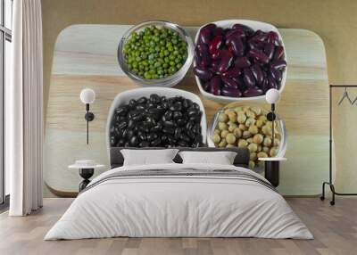 Soy beans, Red beans, black beans and green beans with the healt Wall mural