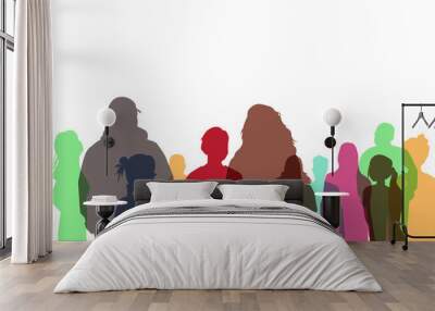 A group of diverse people silhouette in new normal wearing masks. Wall mural