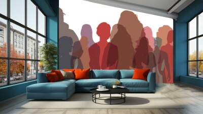 A group of diverse people silhouette in new normal wearing masks. Wall mural