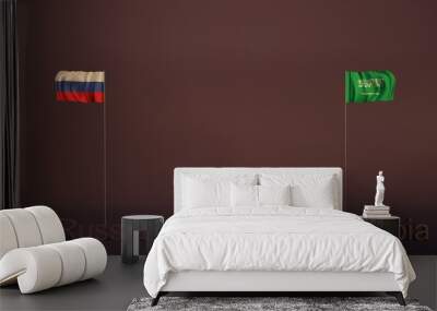 flag. saudi arabia, russia flag. 3d render background of oil fields between Russia and Saudi Arabia  Wall mural