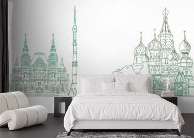 Moscow cityscape line drawing vector. sketch style Russia landmark illustration  Wall mural