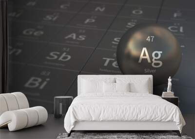 silver element in spherical form. 3d illustration on the periodic table of the elements.
 Wall mural