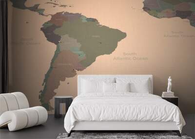 south america countries map. 3d rendering of vintage continental world map Wall mural