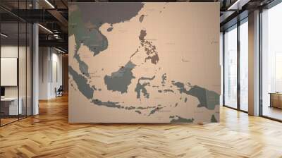 southeast asia countries map.  3d rendering of vintage continental world map Wall mural