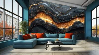 A light pastel black marble texture with intricate gold veins, creating a calm and refined atmosphere Wall mural