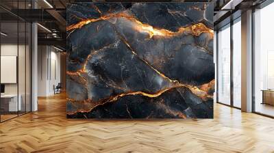 A smooth pastel black marble texture with intricate gold veins flowing smoothly, creating a serene and elegant feel Wall mural