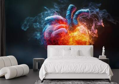 An artistic rendition of a human heart with colorful, flowing ribbons emerging from it, symbolizing life and creativity. Wall mural