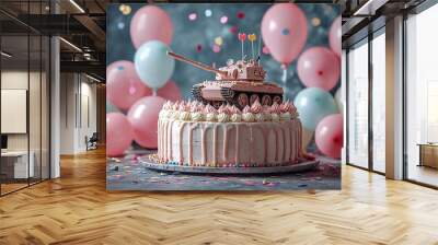 Birthday Cake with Toy Tank Decoration Wall mural