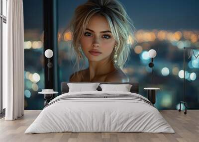 Elegant Woman with Blonde Hair in Evening Attire Wall mural