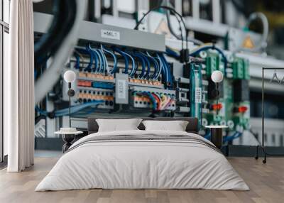 Close-up of electrical equipment with cables in laboratory at factory Wall mural