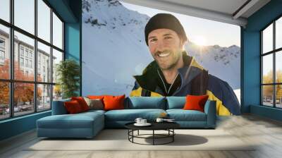 Portrait of man during ski tour, Lenzerheide, Grisons, Switzerland Wall mural