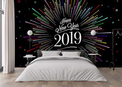 Happy New Year Card with Starburst Color Wall mural