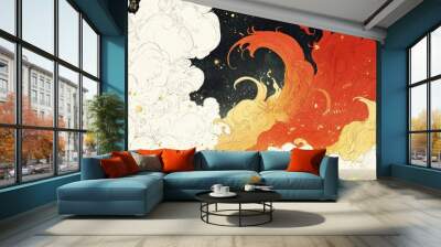 Abstract Artistic Illustration of Fire and Water Wall mural