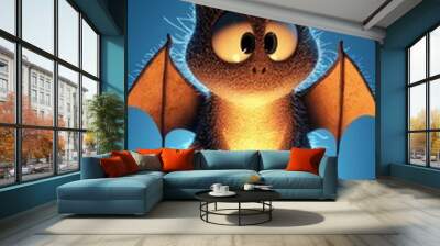 Adorable Furry Bat with Big Eyes Opening a Treasure Chest Wall mural