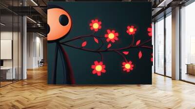 Cartoon Character with Blooming Flowers Wall mural