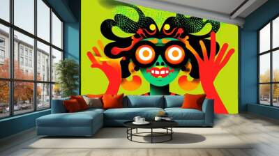 Colorful Abstract Portrait of a Person with Glasses Wall mural