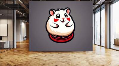 Cute Cartoon Hamster Sitting on a Red Circle Wall mural