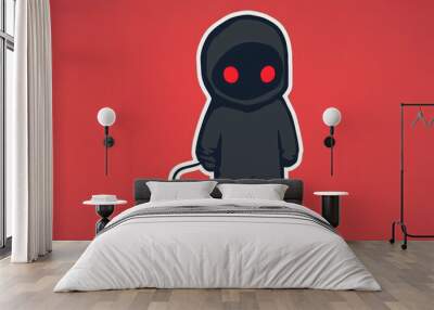 Mysterious Character with Red Eyes in a Black Hooded Suit Wall mural