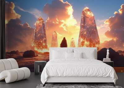 Mysterious Crystal Pillars at Sunset Wall mural