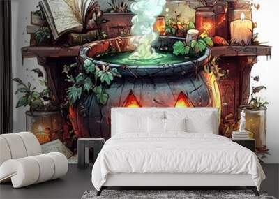 Pumpkin Cauldron with Magic Potion and Smoke Wall mural