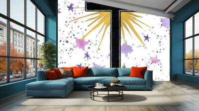 Cross with purple roses and stars Wall mural