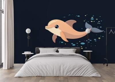 Cute Cartoon Dolphin Swimming in the Ocean Wall mural