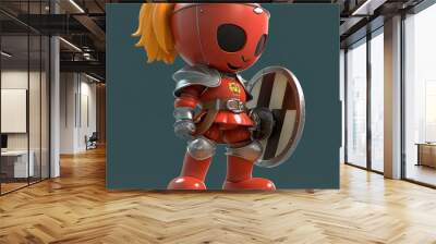 Cute Red Knight Character With Shield Wall mural