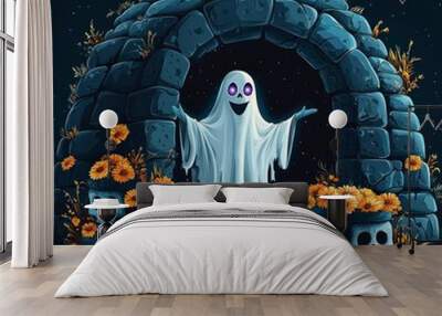 Friendly Ghost Emerging From Stone Archway Wall mural