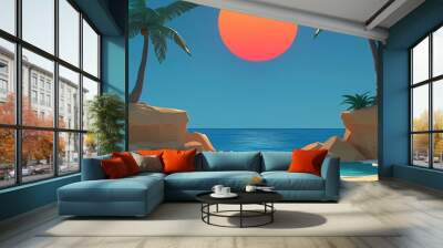 Tropical Sunset on a Secluded Beach Wall mural