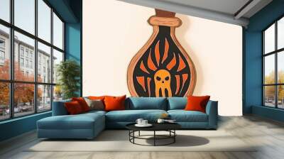 Wooden Potion Bottle with Skull and Flames Illustration Wall mural