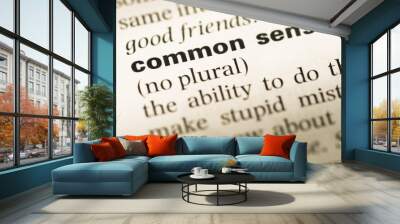 Close up of old English dictionary page with word common sense Wall mural