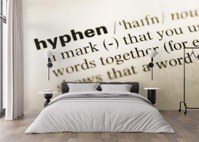 Close up of old English dictionary page with word hyphen Wall mural