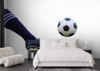 foot kicking soccer ball isolated with clipping path Wall mural