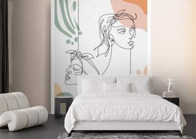 Modern abstract two faces of minimalistic woman lines and art background for wall decoration, postcard or brochure cover design. Vector illustration design Wall mural