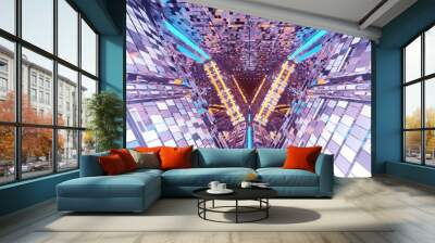 3D rendering illustration with futuristic sci-fi techno lights creating a triangular shaped tunnel Wall mural