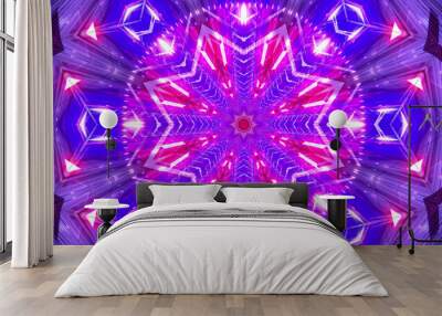 Vibrant kaleidoscopic illustration in bright purple, blue, and white colors Wall mural